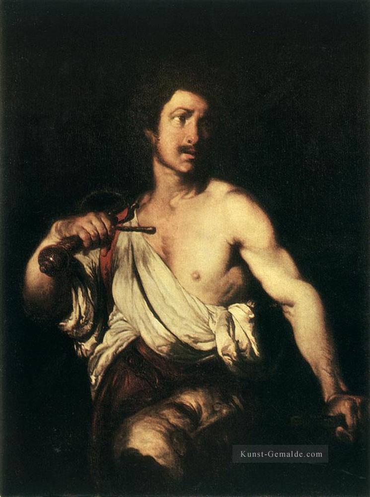 David mit dem Kopf von Goliath italienischem Barock Bernardo Strozzi Ölgemälde